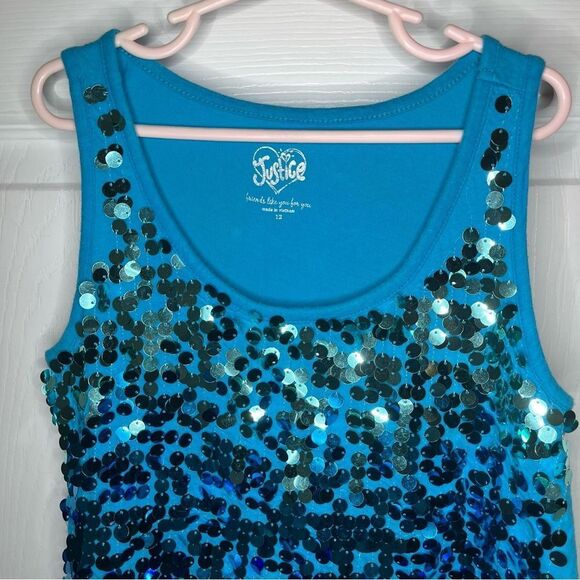 Justice Blue Sparkle Ombré Sequin Tank Top Tturquoise Blue Girls 12 - Picture 4 of 10